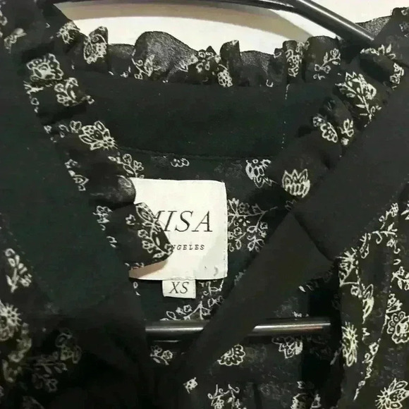 Misa Los Angeles  Somer Floral High Neck Chiffon Black and White Size XS - Picture 4 of 6
